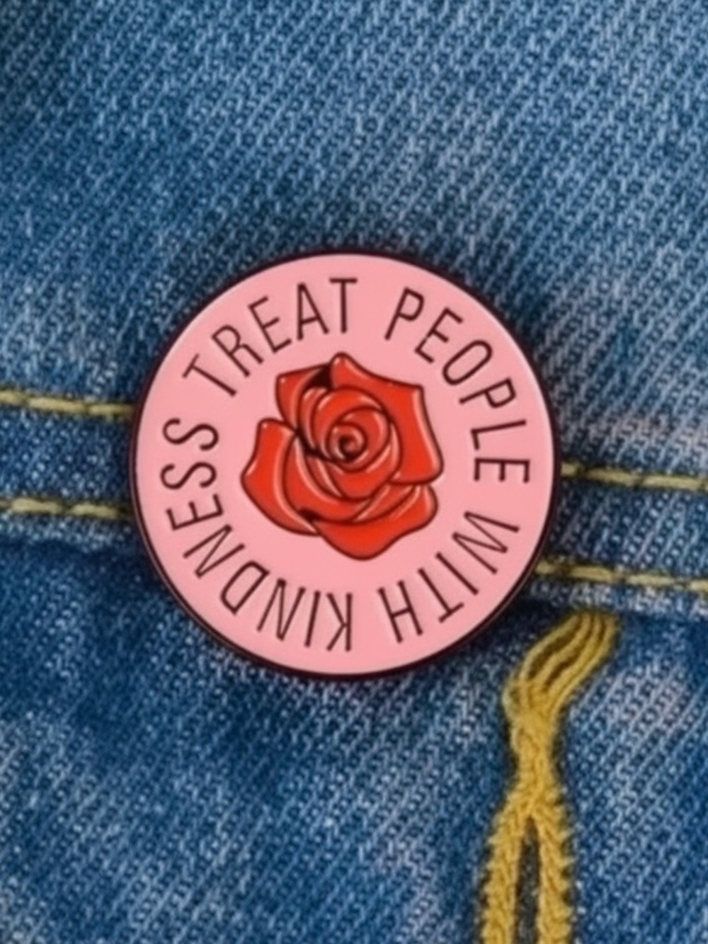 Treat People With Kindness Pink Rose Enamel Pin Cute Gift NEW